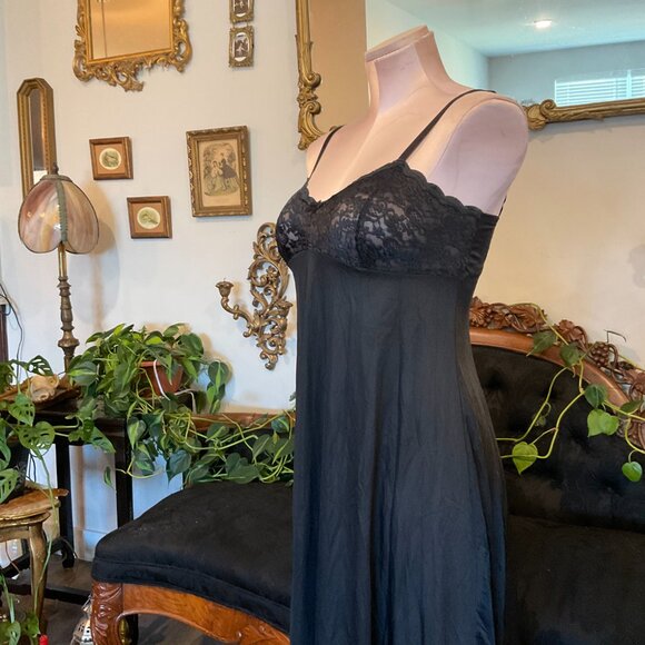 Vintage Olga Floral Lace Bodice Nightgown Sleeeveless Size 32 Black - Picture 4 of 9